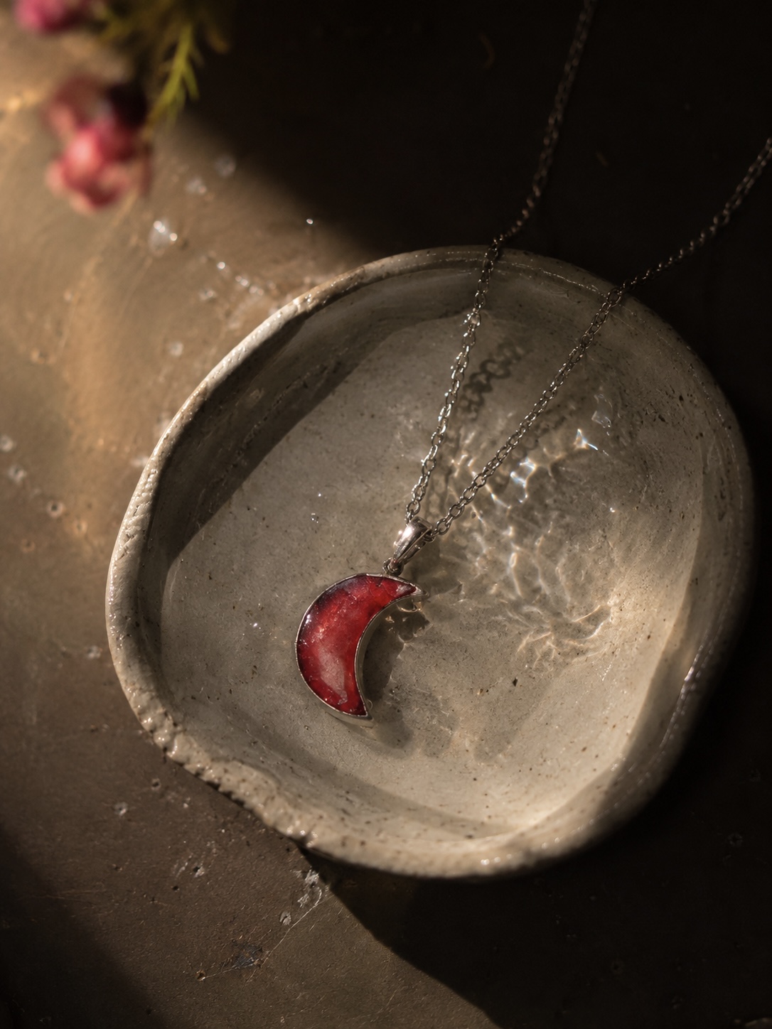 Hydrangea Crescent Necklace Test