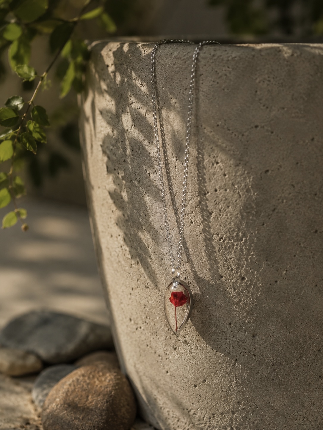 Crimson Baby’s Breath Teardrop Necklace