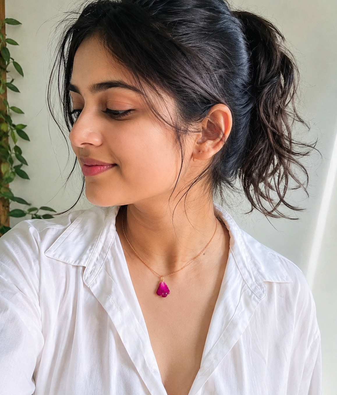 Rose Petal Pendant styled on model
